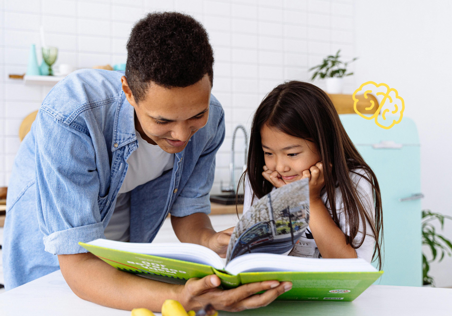 A parent employing the reading comprehension program with their child